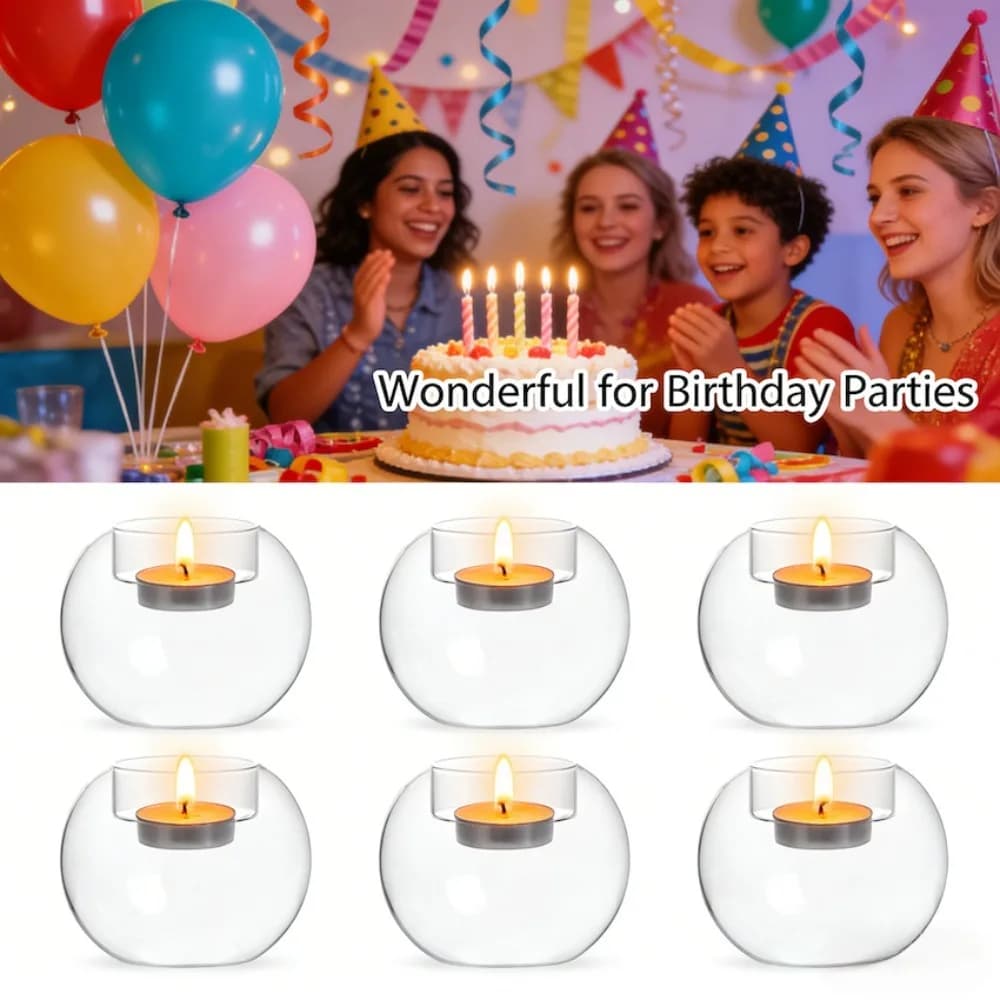 Portacandele in Vetro Sferico Cavo, Eleganti Supporti per Candele per Feste di Compleanno, Matrimoni e Decorazioni d'Ambiente