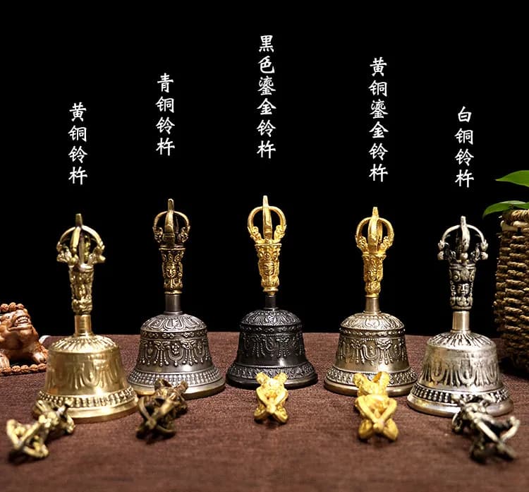 Nepal Handmade Gilded Five-Prong Vajra Bell and Pestle Tibetan Ritual Instrument