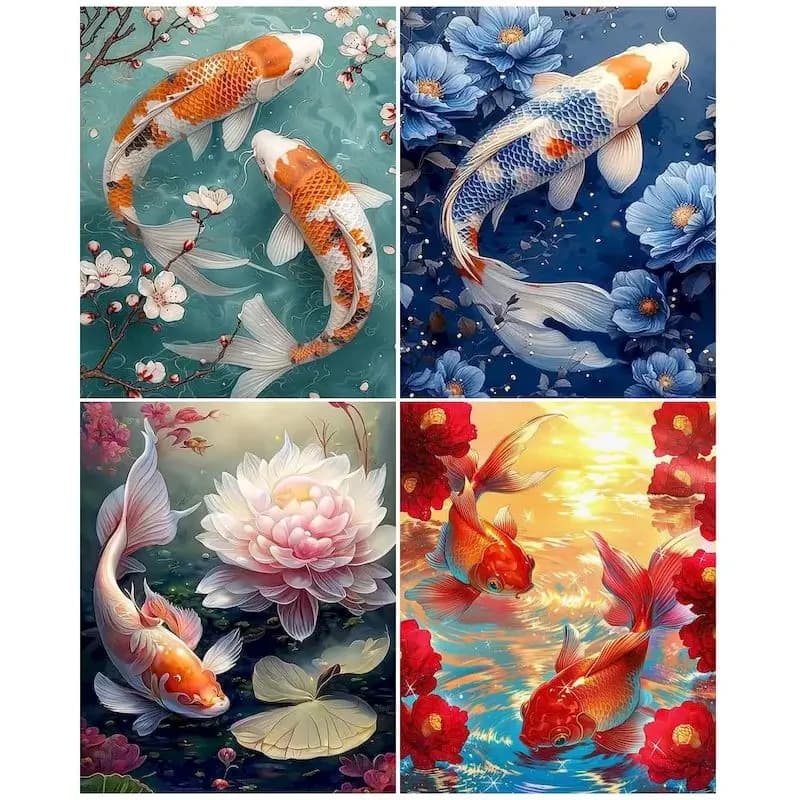 Painting By Number For Adults Koi And lotus Animal Draw Picture Paint Canvas Art Painting Acrylic Paint Kit Unique Gi