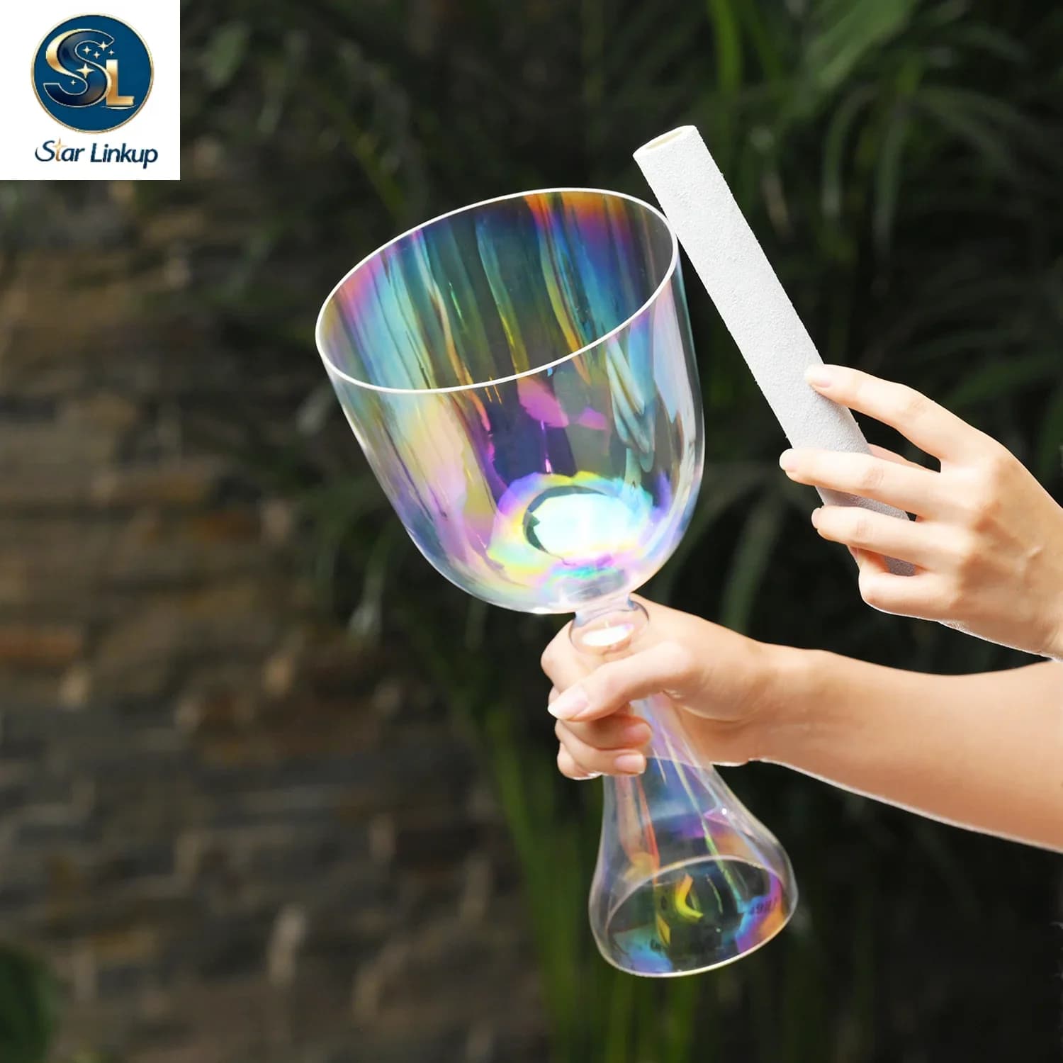 STAR LINKUP 7-8.5 Inch Rainbow Quartz Chalice Singing Bowl, Crystal Sound Healing Bowl for Yoga Meditation Chakra Balancing