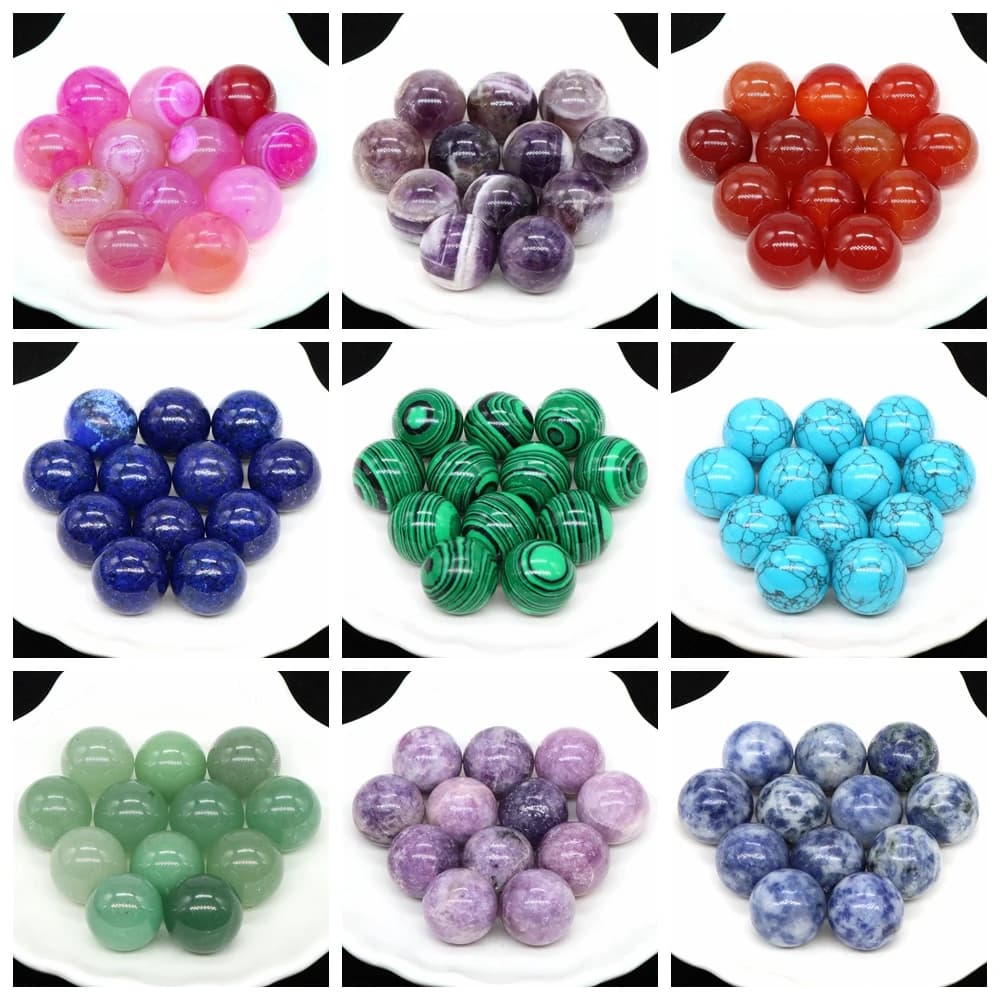 Commercio all'ingrosso 16mm Mini Sfere di cristallo Pietre curative naturali Sfere tascabili Chakra Globo Reiki Bead Gemme minerali Campione Decorazioni per la casa