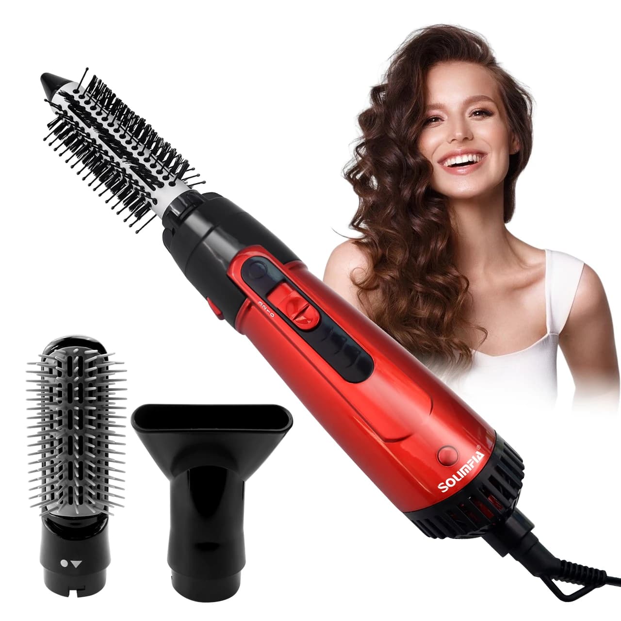 Solimpia 3 heads hot air brush Hair dryer Strong Wind Electric plate Bigodino Rullo Pettine Ventilator Style tool for woman 800W