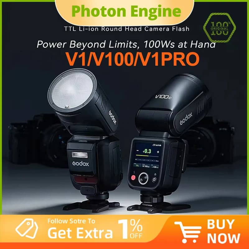 Godox V1 V1Pro V100 TTL Li-ion Round Head Camera Flash Wireless Speedlight For Canon Sony Nikon Fuji Olympus