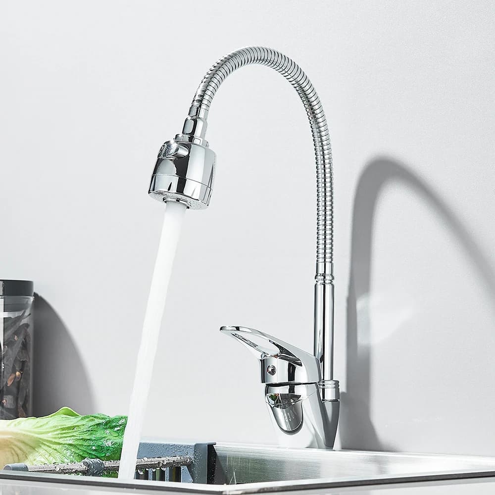 Rubinetto da cucina 360 ° Rubinetto flessibile girevole 2 modalità Flusso spray Gorgogliatore Miscelatore lavello acqua calda fredda a prova di spruzzi Uso domestico