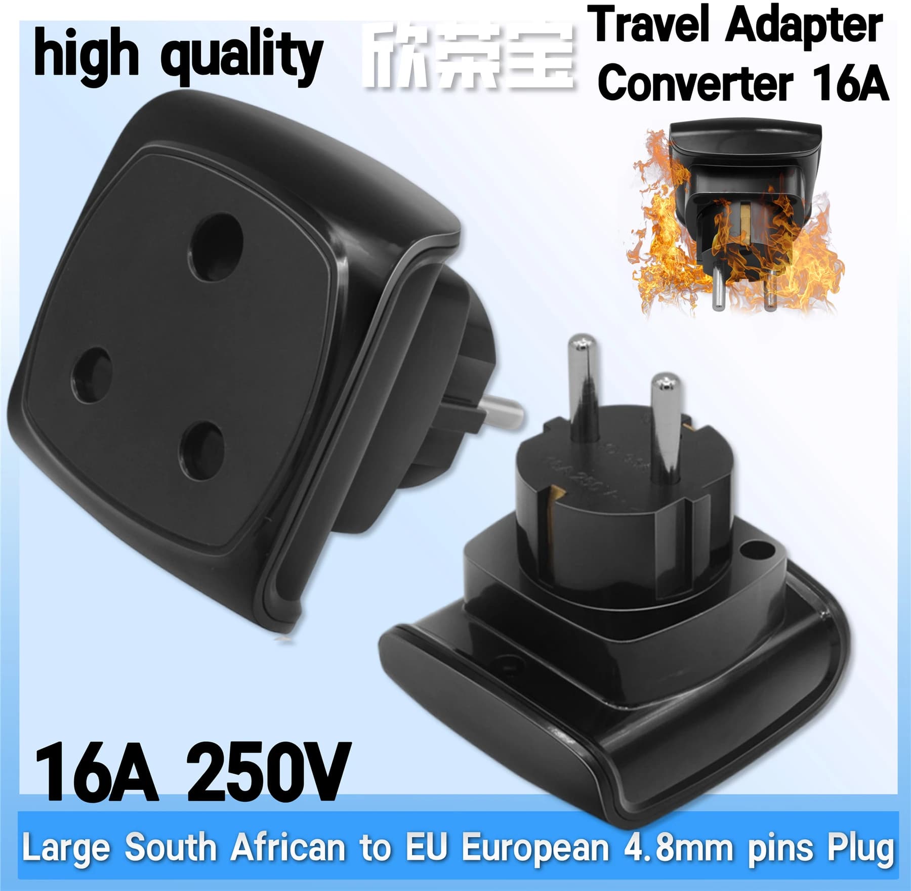 Adattatore da Viaggio Grande da Spina Sudafricana a 4.8 Pin Europea, Convertitore 16A 250V, Connettore Presa di Corrente AC per Sudafrica