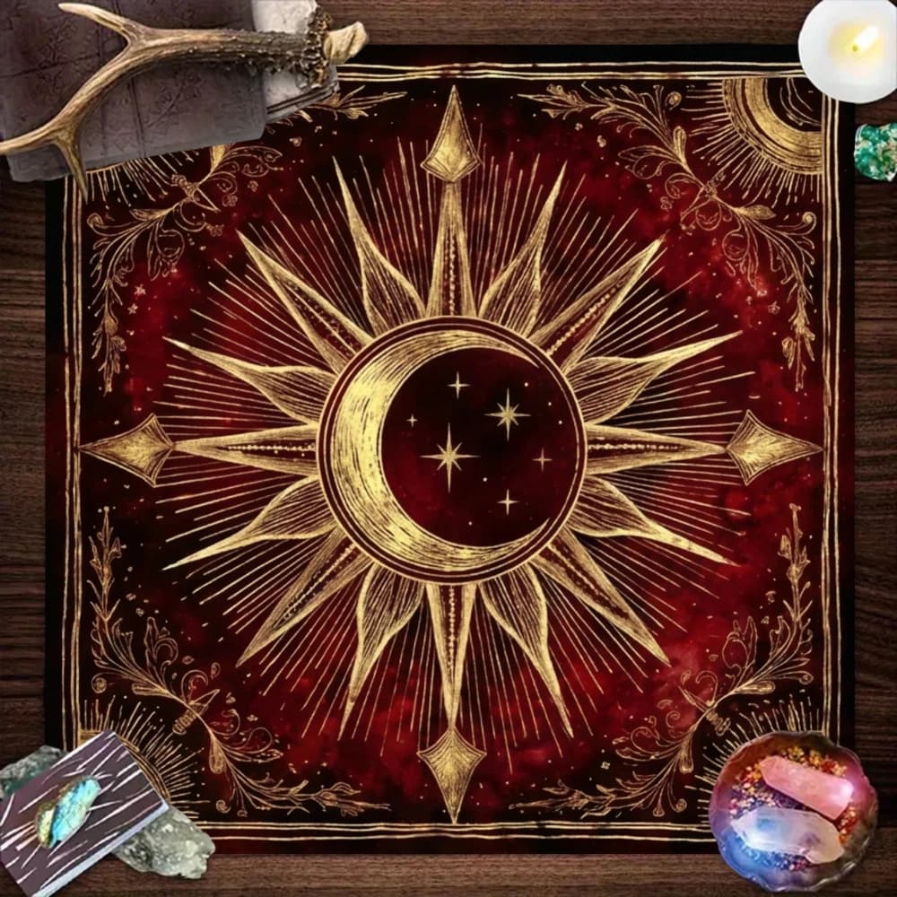 VIKAMA Sun Moon Star Tarot Altar Cloth Golden Pattern Witchy Tapestry Divination Oracle Card Reading Table Decor
