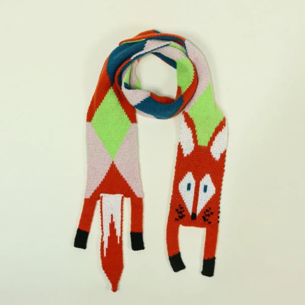 Versatile Japanese Style Knitted Scarf Imitation Cashmere Animal Cartoon Fox Scarf Trendy Autumn Winter Warm Shawl Wrap
