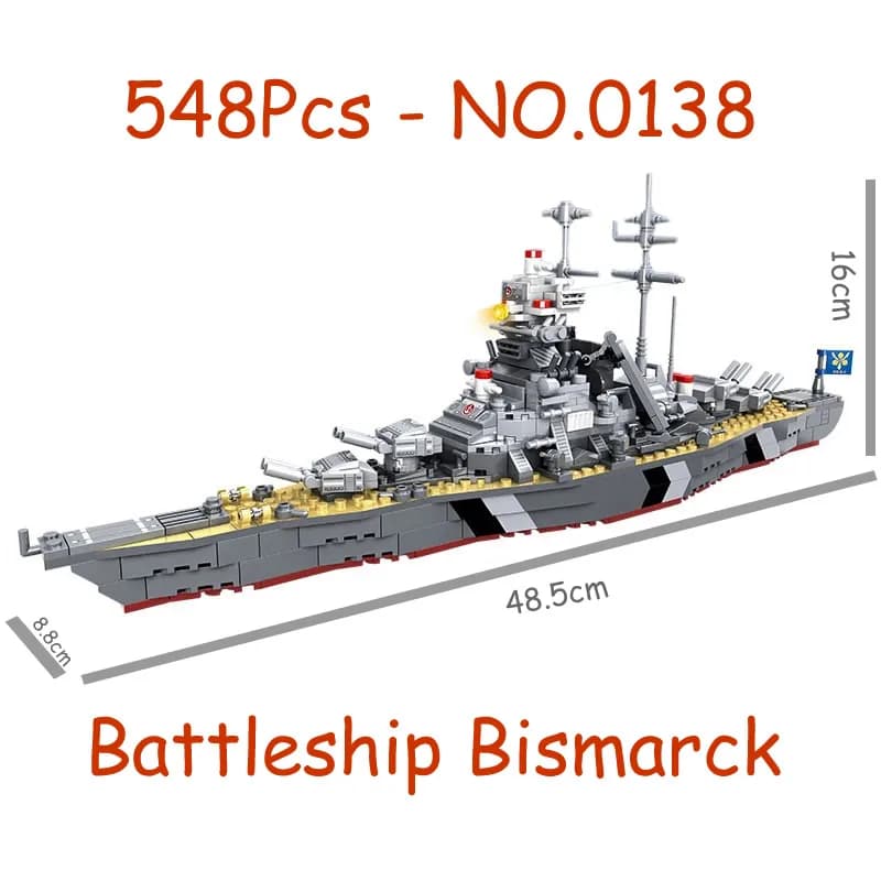 Woma Building Blocks Corazzata della Seconda Guerra Mondiale Bismarck 548PCS Per 6-9 anni regalo di Natale del ragazzo lungo 48CM