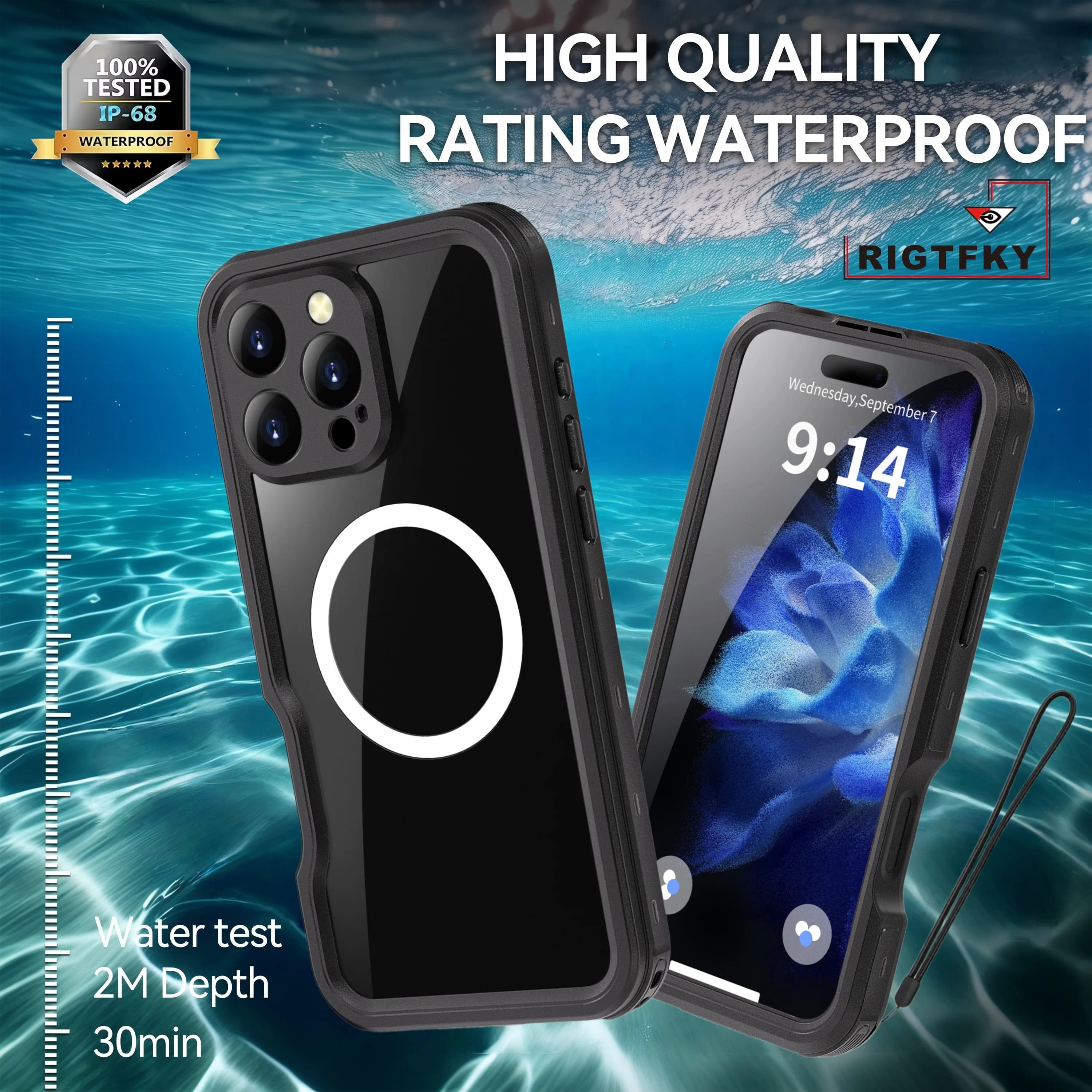 IP68 waterproof case for iPhone 16 Pro Max 16 Plus, for snorkeling, water sports, swimming, diving, shockproof
