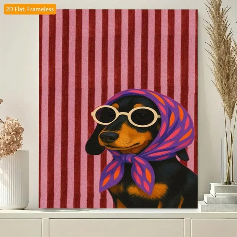Professional Art Use, 1pc 2D Flat Unframed DIY Adult Paint-by-numbers Kit: Acrylic Painting - Dachshund Wearing White Glasses an