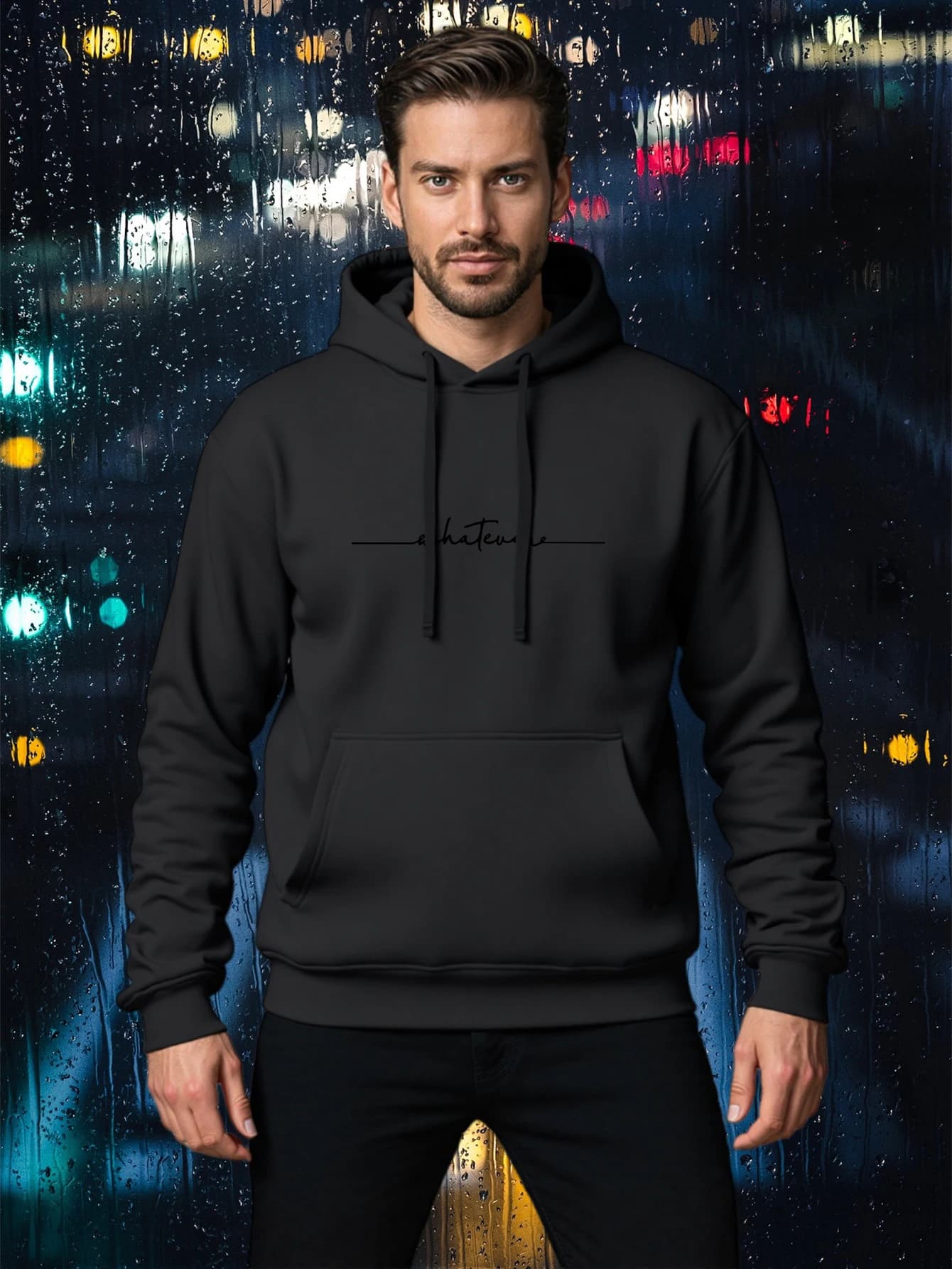 Men's top men's long sleeved round neck loose plus size autumn and winter hooded sweatshirt T-shirt top