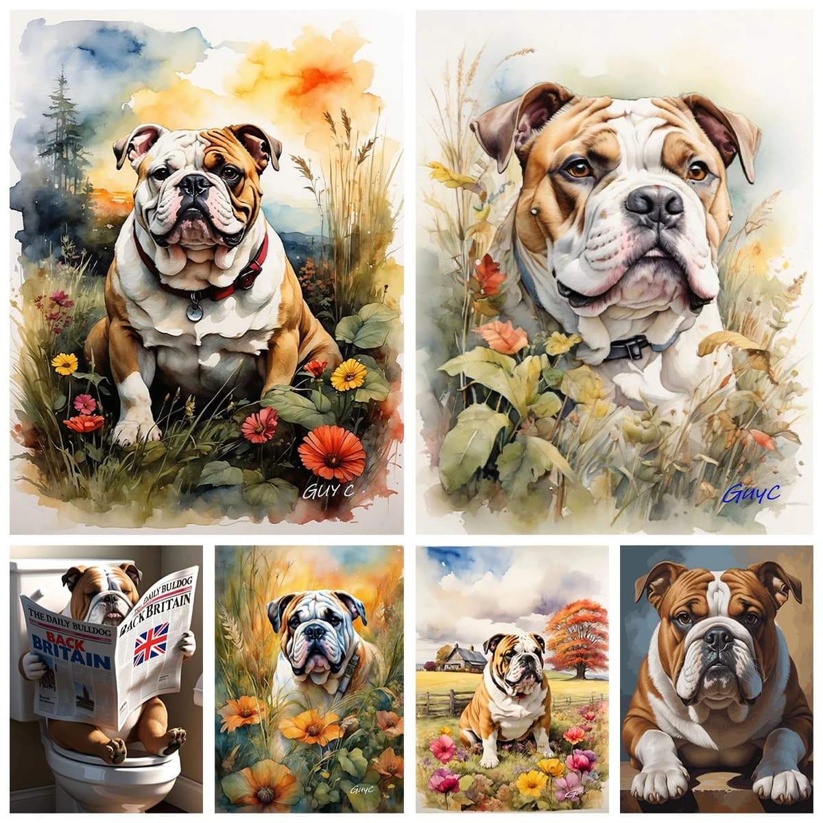 Dog-themed 5D Diamond Art Painting Cute UK Bulldog and Flowers DIY Diamond Embroidery Modern Warm Home Decor Room Decor Stress-relieving Crafts