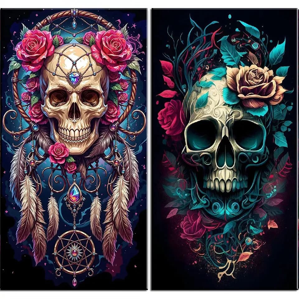 Mysterious Dreamcatcher Skull Diamond Painting Large Size Full Square Round 5D DIY Diamond Art Mosaic Embroidery Home Decor