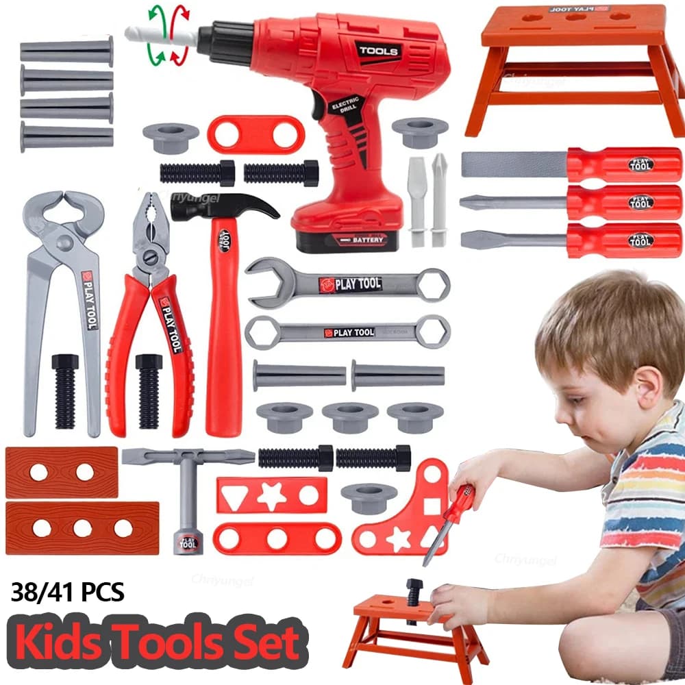 Toy Tools Set 38/42 Pieces, Kids Repair Kit, Plastic Construction Toys with Kids Screwdrivers and Girls