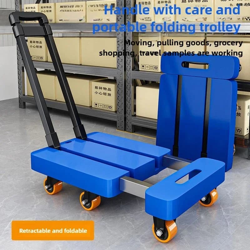 Household Goods Telescopic Tie Rod Flatbed Truck Folding Express Pulling Trolley Six-wheeled Small Trolley Thickened Trailer