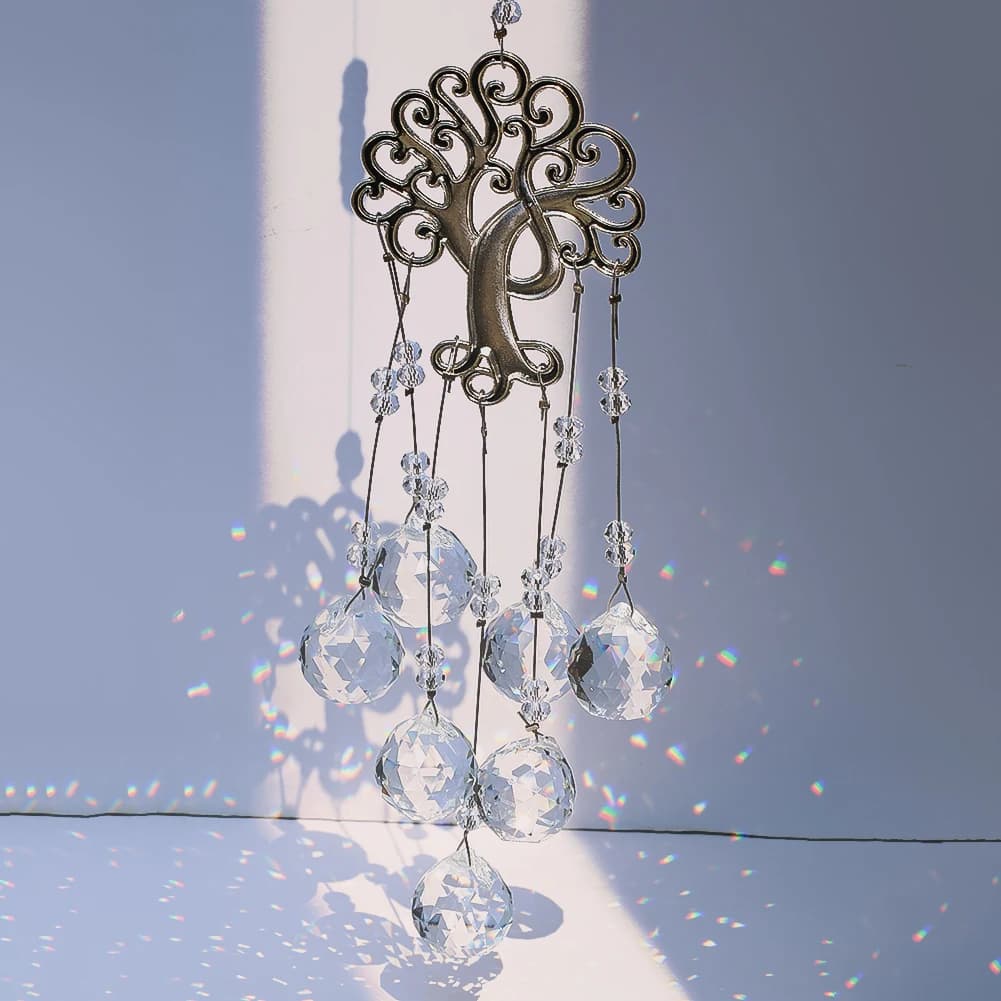Suncatcher Albero della vita Sfera di cristallo Prismi Ciondolo Collezione Sunshine Arcobaleno Maker Campanelli eolici Casa Cortile Giardino Appeso Decor