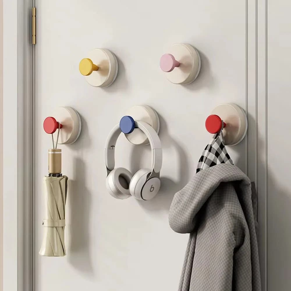 Set di 4 Ganci a Ventosa in Plastica Senza Foratura, Ganci per Asciugamani, Appendiabiti da Parete, Accessori per Organizzazione Domestica