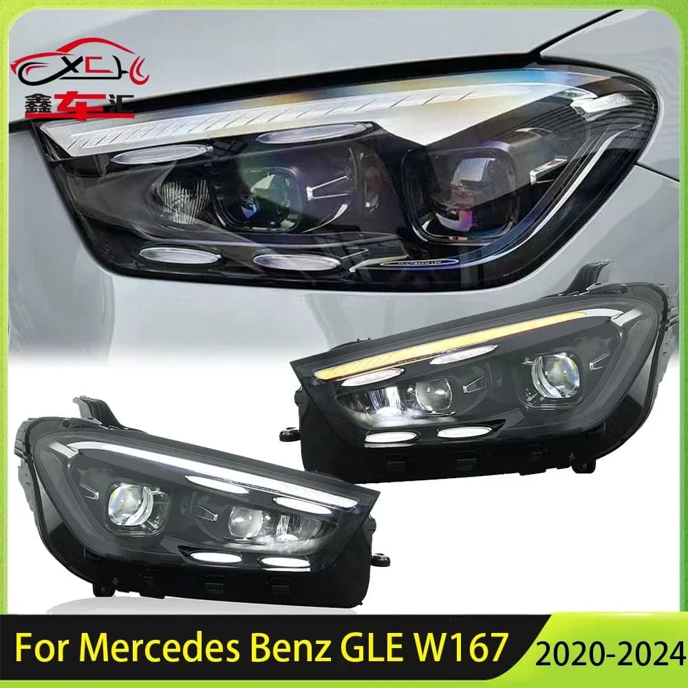 Faro Anteriore Aggiornato per Mercedes Benz GLE W167 2020-2024, Faro a LED Matrix con Funzione Dinamica Plug and Play