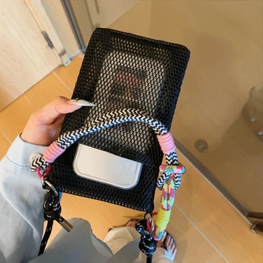 Adjustable Lanyard Mesh Phone Bag Portable Design Mini Purse Phone Crossbody Bag Lightweight Cute Style Mobile Phone Pouch