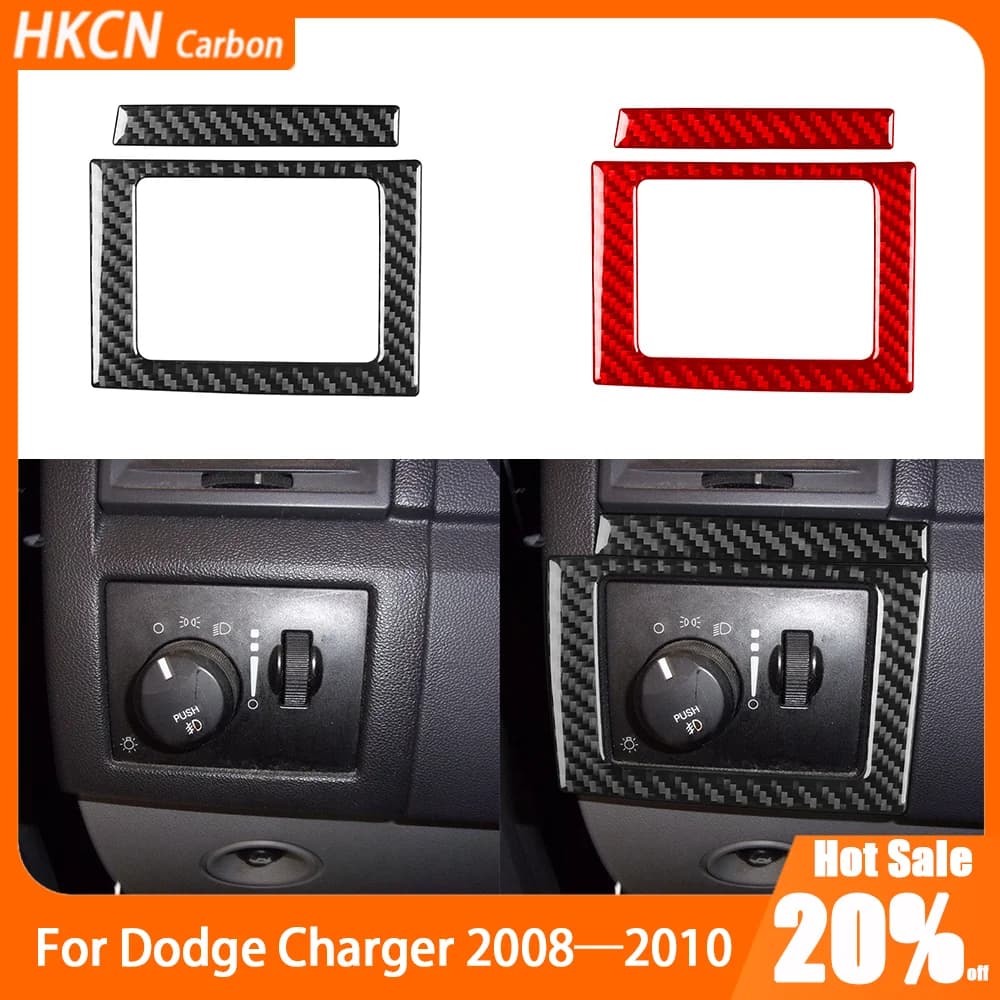 Carbon Fiber Front Lamp Switch Headlights External Panel Interior Car Accessories Trim Cover Wall decal for Dodge Charger 2008-2010