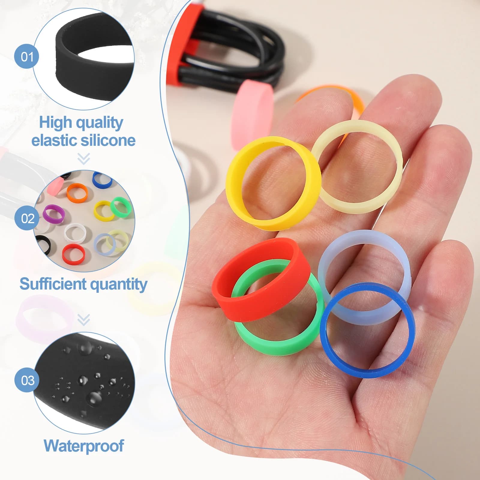 30 Pezzi Elastici in Silicone, Anelli in Gomma, Fascette per Cavi, Elastici Resistenti Antiscivolo per Avvolgimento Cavi, Accessori per Borse
