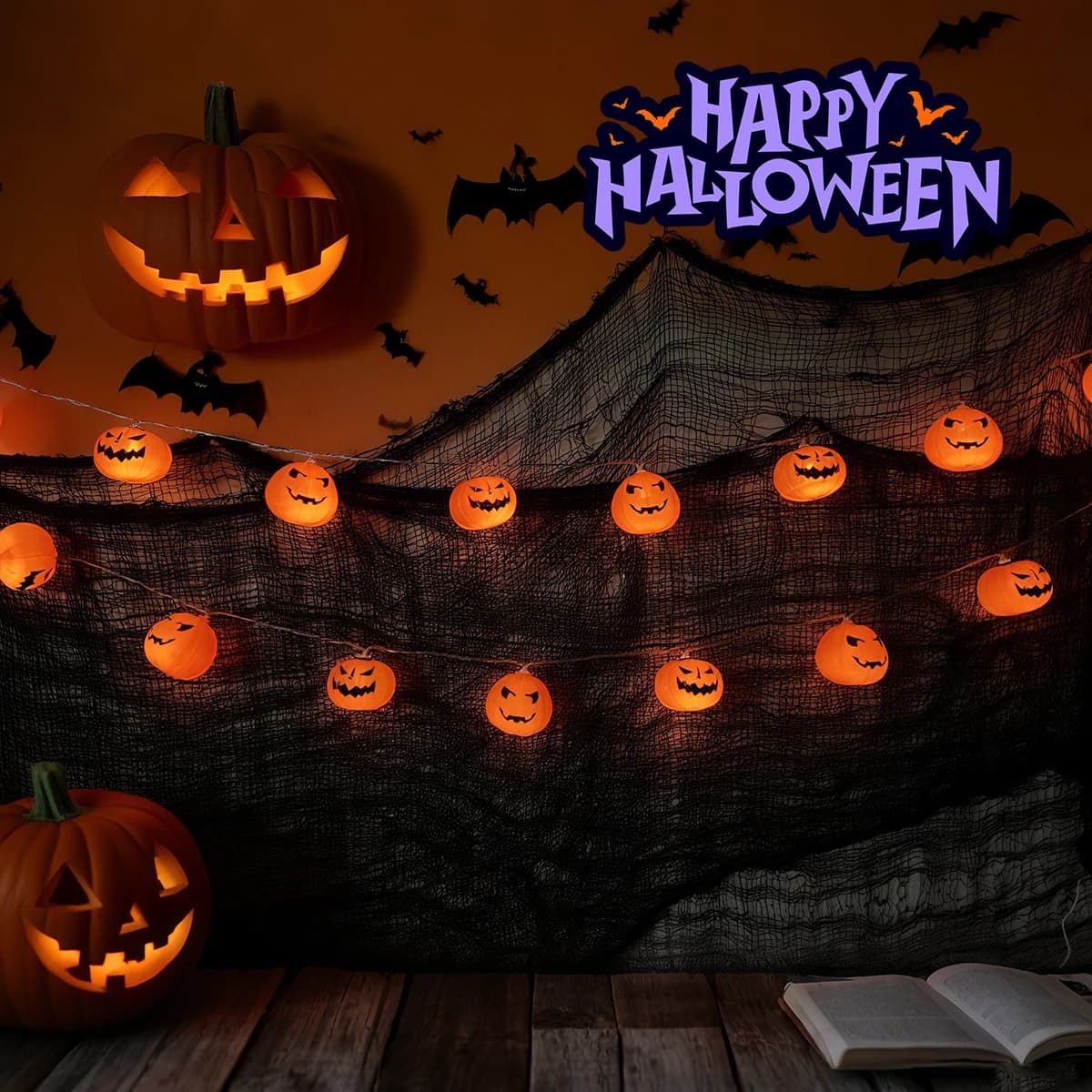 Pop 1pc 10/20 LED Halloween 3D Zucca Spettrale String Light Lampada decorativa a sospensione Buon regalo per la casa Camera da letto Cortile Soggiorno D