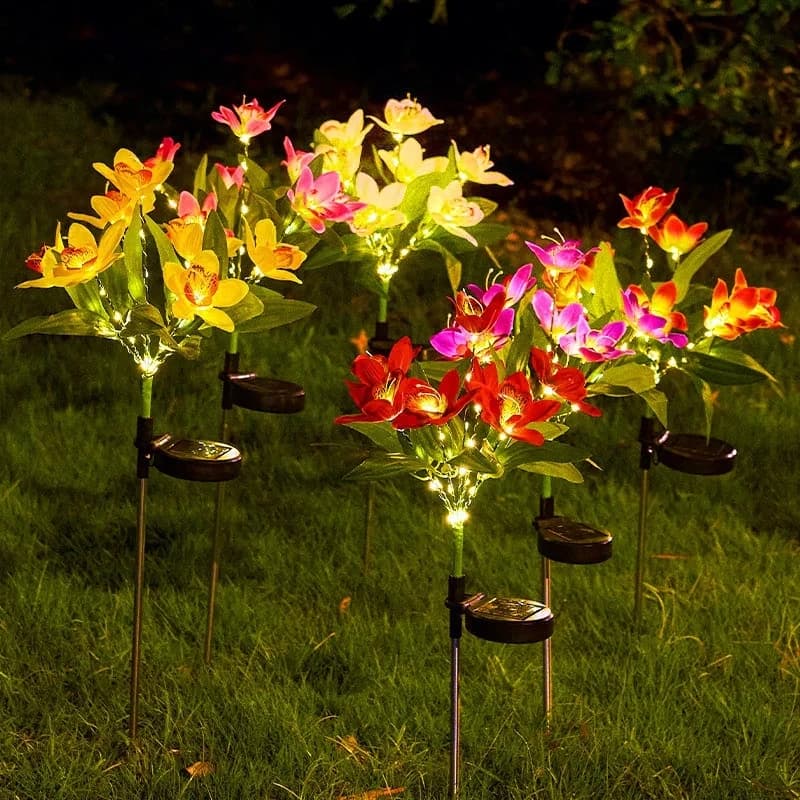 Lampada Solare a Forma di Orchidea, Luce LED Artificiale per Giardino, Decorazione per Feste Estive, Matrimoni, Cortili e Patii