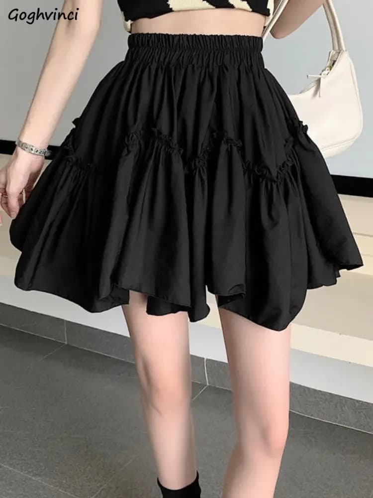Abito da ballo gonne donna solido vita alta pieghe semplici Mini All-match estate sottile Casual Ulzzang moda Streetwear studenti accogliente