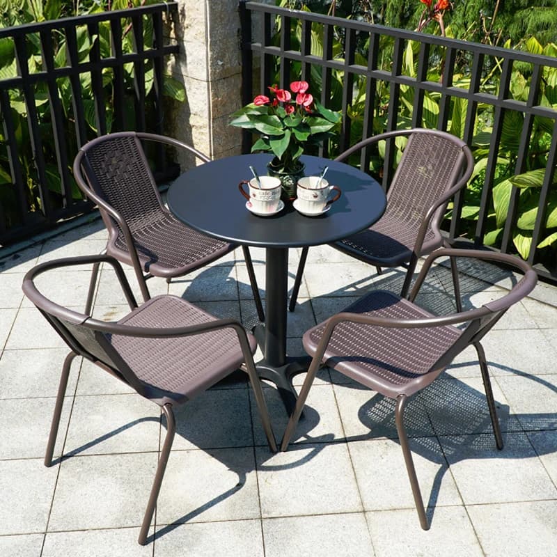 Outdoor Chair With Rattan-Like Backrest, Iron Art Leisure Three-Piece Set, Courtyard Chess And Card , Small Coffee Table,