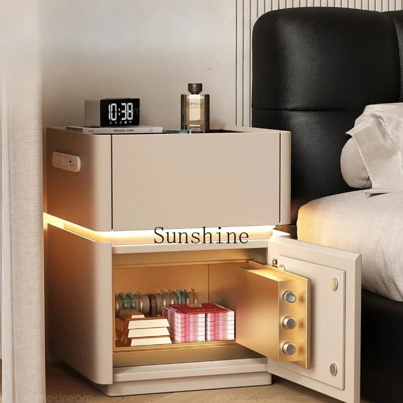 Comodino intelligente in legno massello, camera da letto domestica semplice e sicura integrata con armadietto con serratura