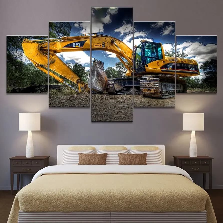 Frameless 5 Pieces Excavator Modular Landscape HD Printed Wall Art Canvas poster Pictures Painted Home Decorations For Living Room