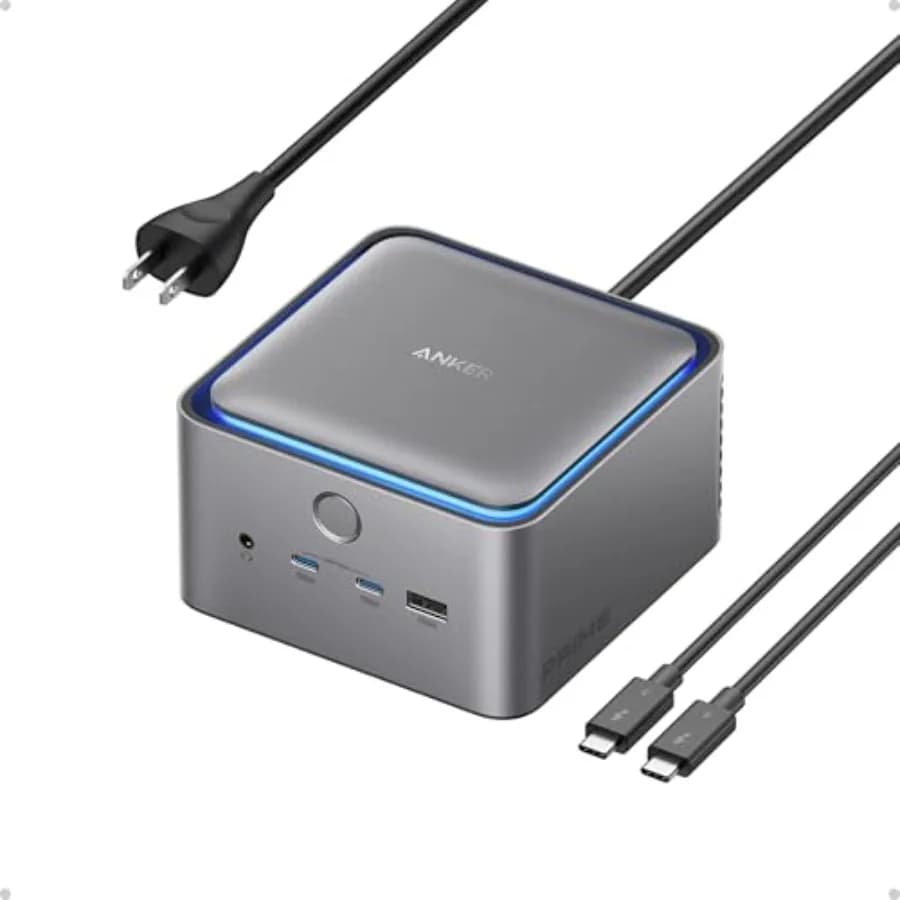 Thunderbolt 5 docking station for laptops: aluminum, black, 14-in-1 with 120Gbps transfer, 140W charging, active cooling, suppo