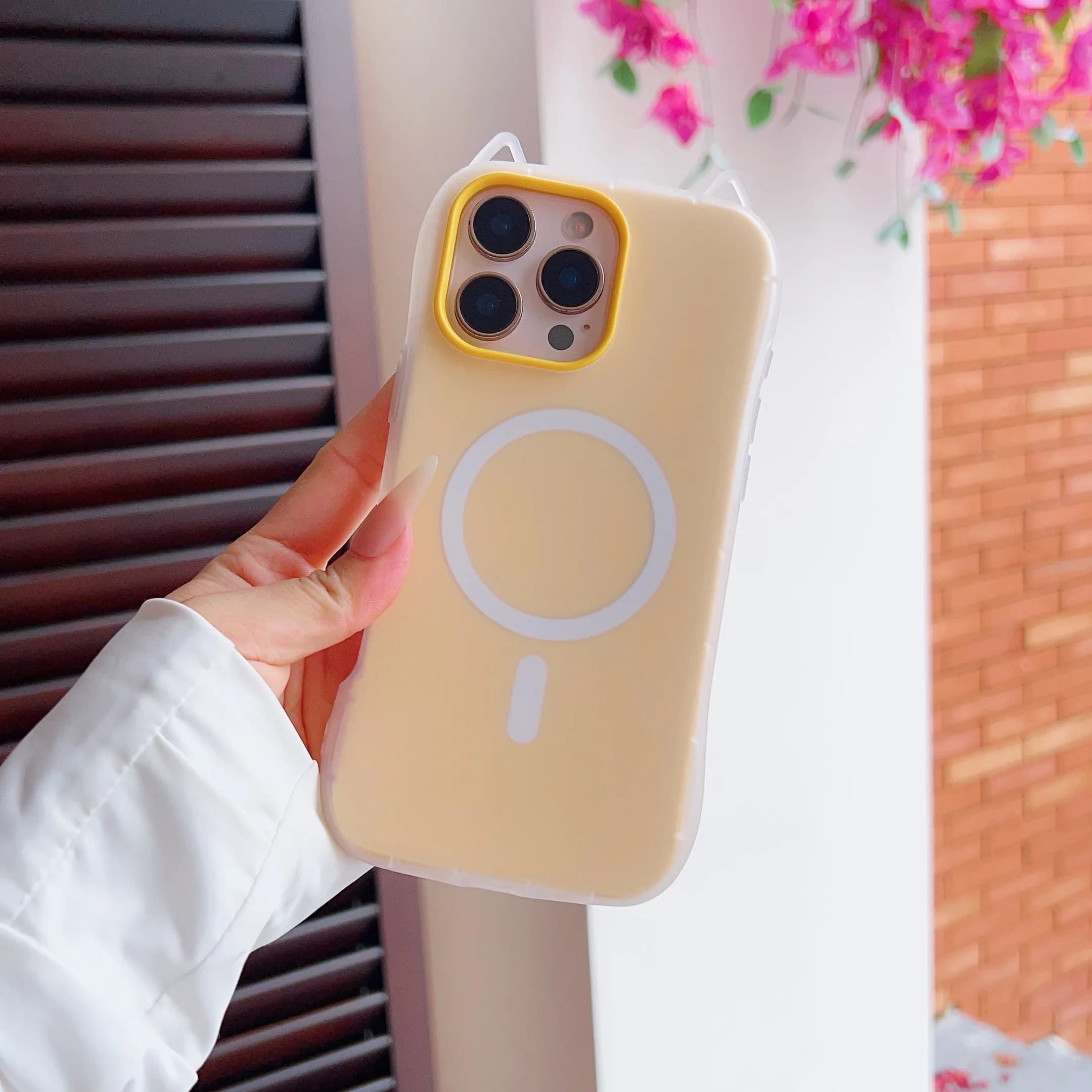 Cute Cat Ear Candy Color 2 IN 1 For Magsafe Wireless Charge Case For iPhone 17 16 15 14 13 Pro Max Air Magnetic Soft Matte Cover