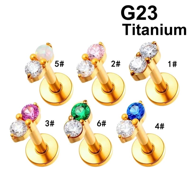 1PC ASTM F136 Titanium Lip Cartilage Piercing Jewelry Colorful Zircon Flat Back Threadless Push Pin Labret Stud Helix Earrings
