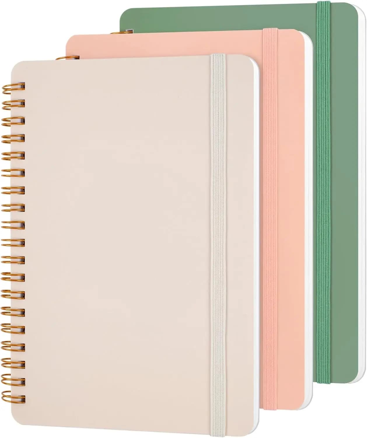 Set of 3 Squares in Spirale Morandi 5x7 with Elastico, Diari Carini per Donne, 70 Sheets Each