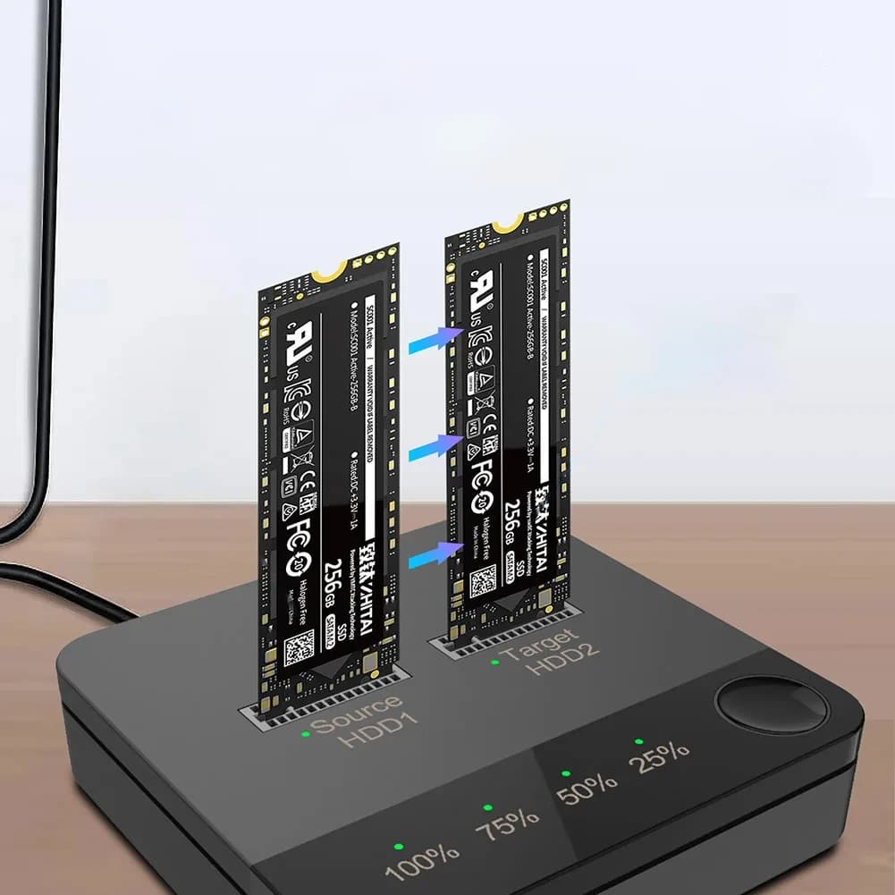 M.2 SATA/NVMe Dual-Bay Hard Drive Docking Station Offline Clone Docking Station Duplicator with LED Indicator M.2 SSD Duplicator