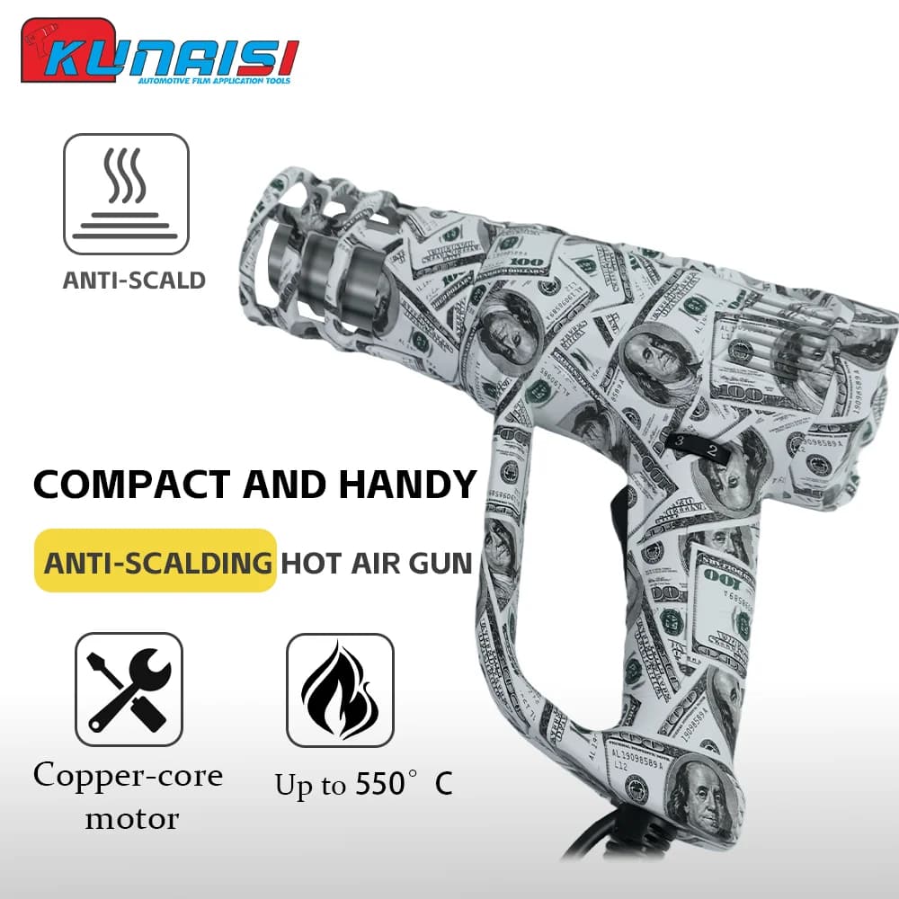 KUNAISI Graffiti Pistola ad aria calda Temperature regolabili Pellicola per auto Pistola termica Ventilatore termoretraibile Avvolgimento con copertura antiscottatura 220V
