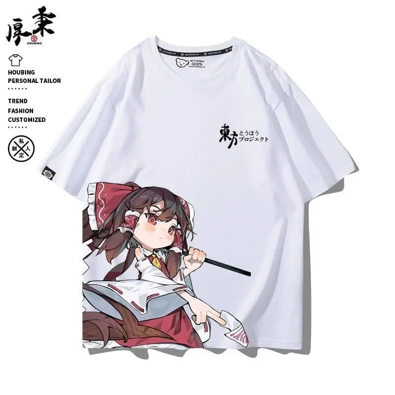 T-shirt Unisex Estiva Casual con Maniche Corte di Touhou Project Hakurei Reimu, Maglietta Sportiva per Uomo e Donna, Top per Fan degli Anime