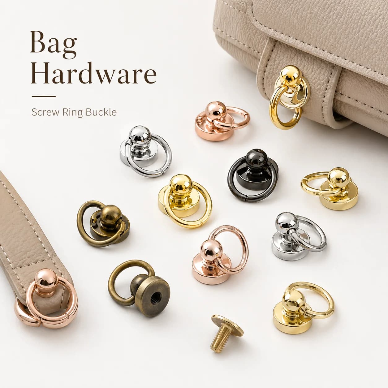 10/20 Pezzi Fibbia a Vite in Metallo da 10mm, Anello a O, Gancio Rivetto, Clip Laterale per Catena Borsa, Connettore per Tracolla, Accessori Hardware Fai da Te