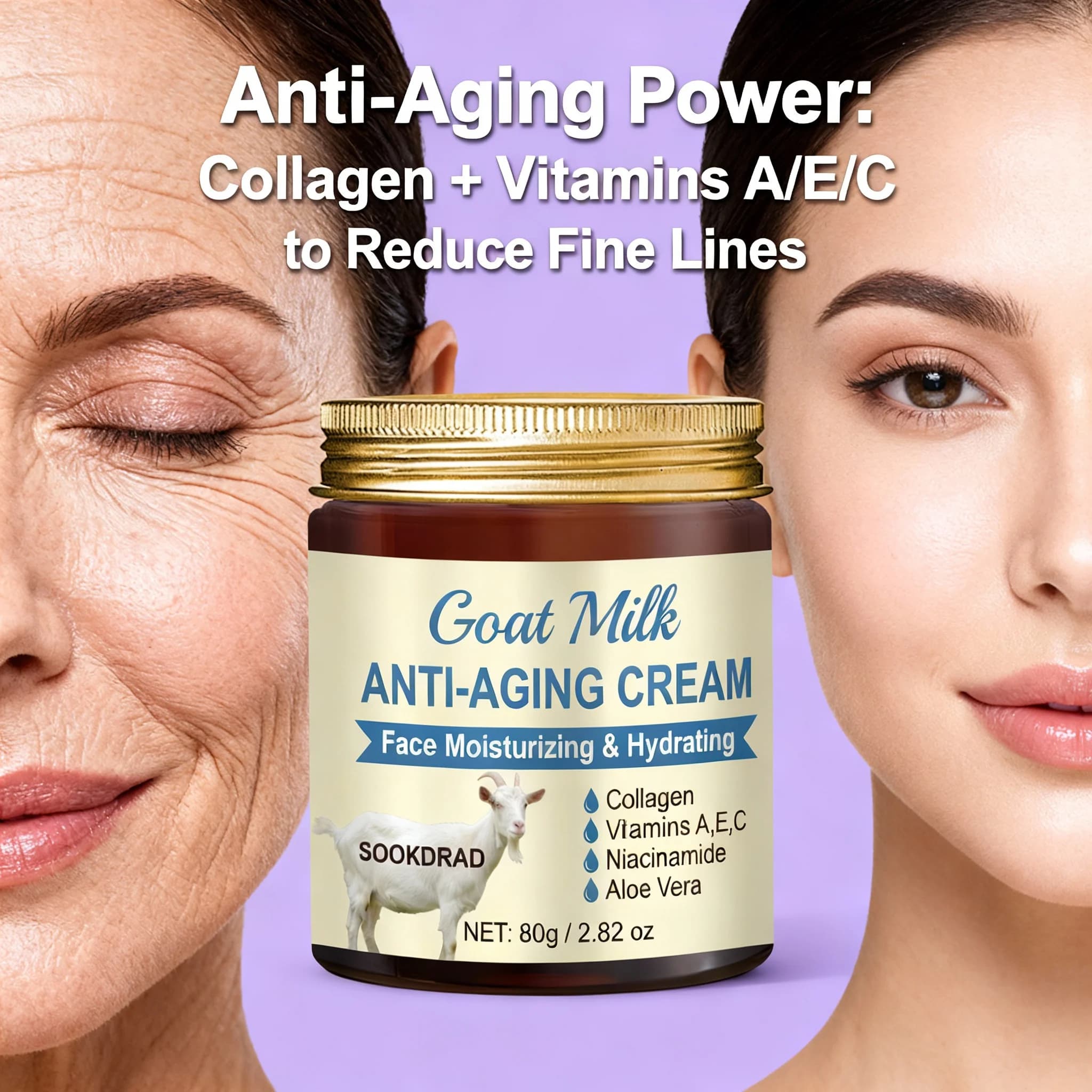 Crema al Latte di Capra con Collagene, Idratazione Quotidiana, Unisex, Per Tutti i Tipi di Pelle, 80g/2.82oz