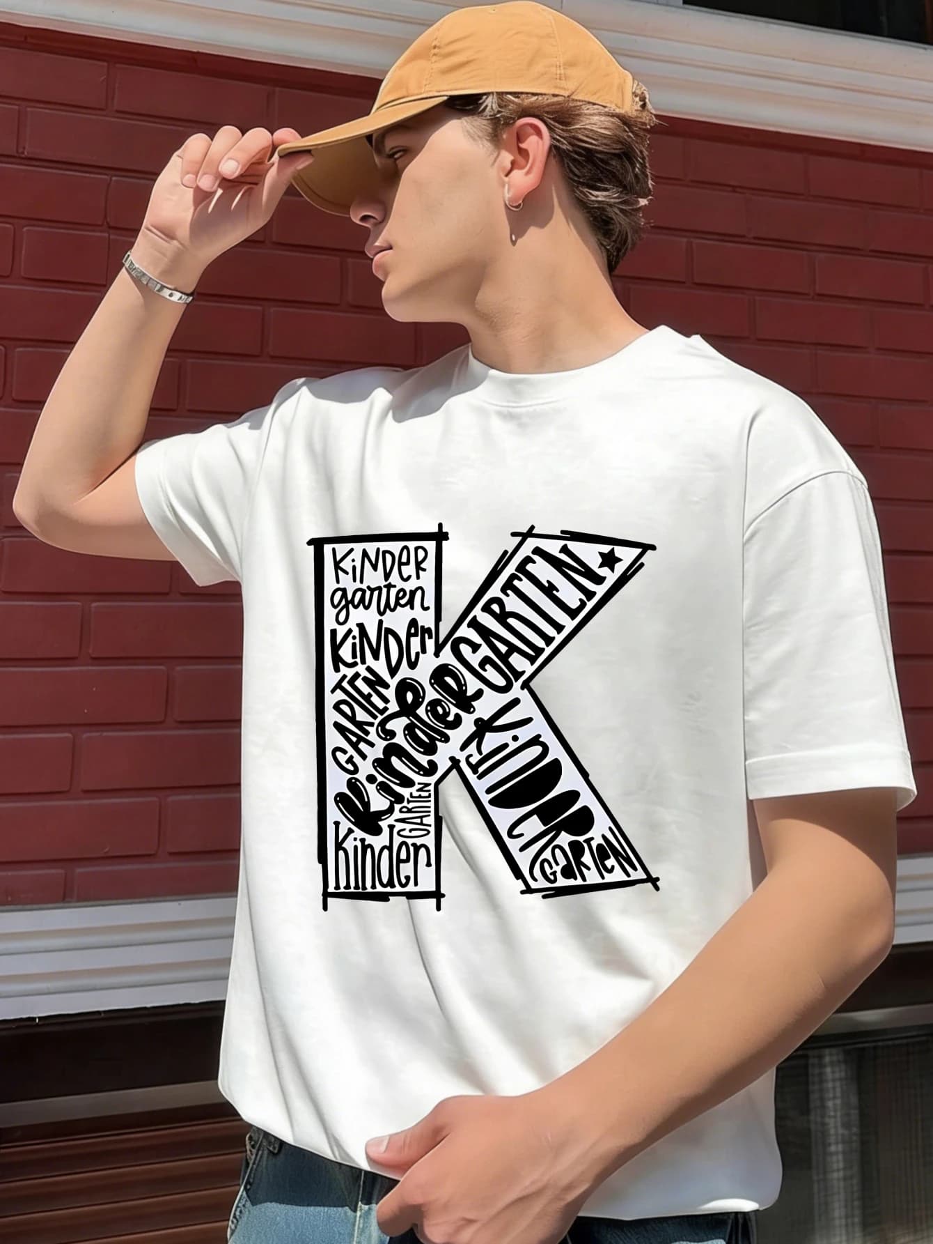 T-shirt da uomo in cotone a maniche corte con stampa K Art (Kindergarten), casual, estiva, con grafica oversize Y2K