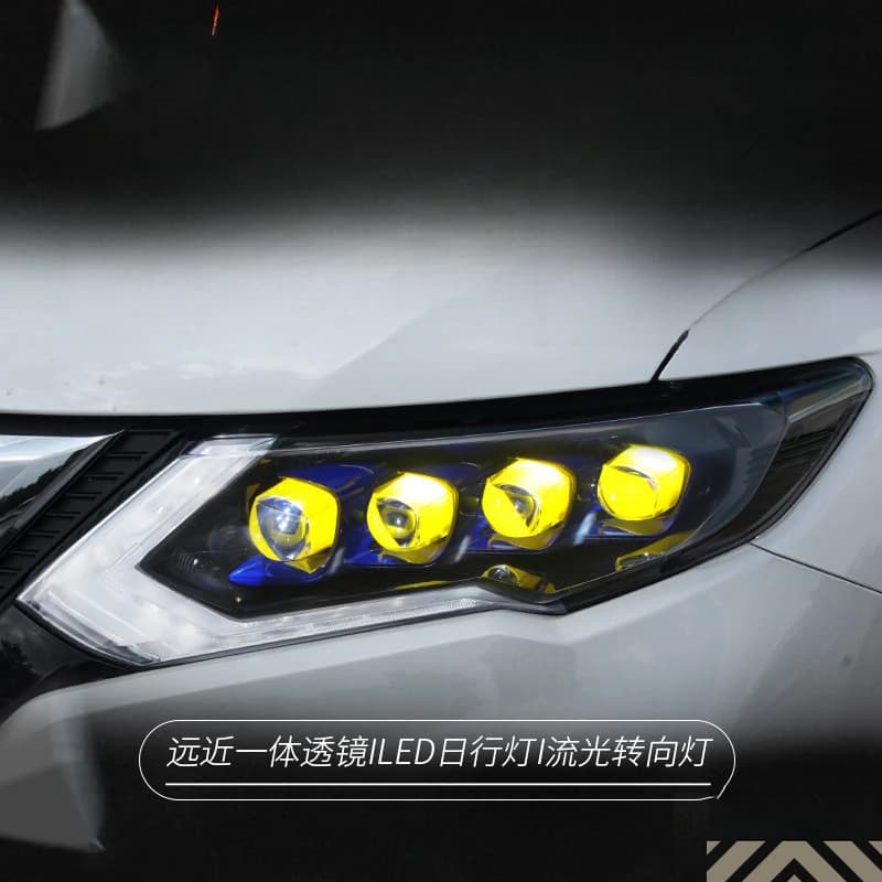 Adatto per Nissan X-Trail 2017-2019 Gruppo Fari Modificato con Luci Diurne a LED e Indicatori di Direzione Dinamici