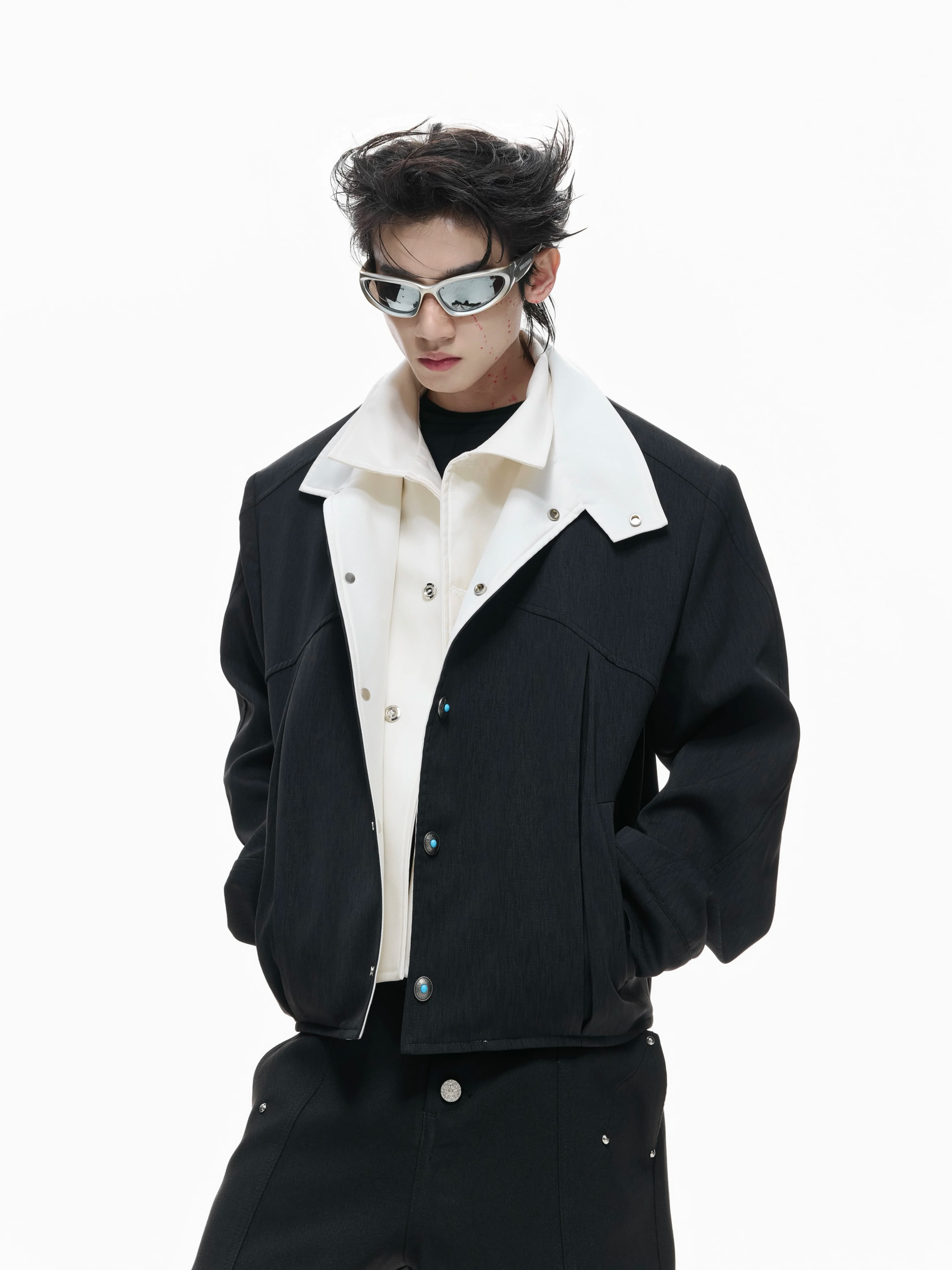 High-End Texture Short Wide Patchwork Jacket Color Block Youth Fashion Spring Outerwear Casual Style Cotton Blend Fabric