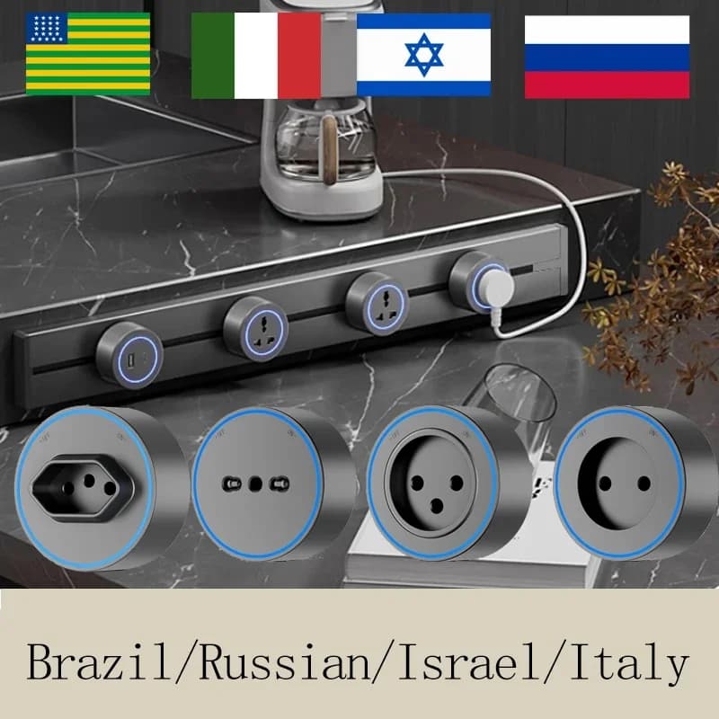 30CM/40CM/50CM Brazil/Russian/Israel/Italy Track Socket Wall Power Rail Movable Adapter Plug Sockets8000W EU US UK Standard USB