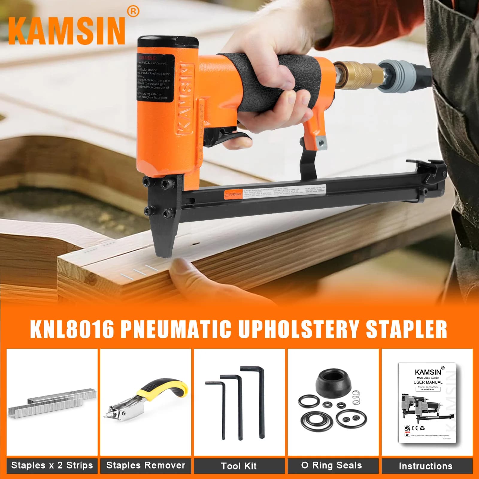 KAMSIN KNL8016 21 Gauge with Extended Long Magazine, 1/2-Inch Crown Staples, 1/4-Inch to 5/8 -Inch Leg Length, for Furniture, C