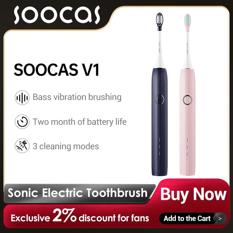 SOOCAS Sonic spazzolino elettrico V1 pulizia intelligente e sbiancamento spazzolino da denti ad ultrasuoni IPX7 portatile da viaggio impermeabile