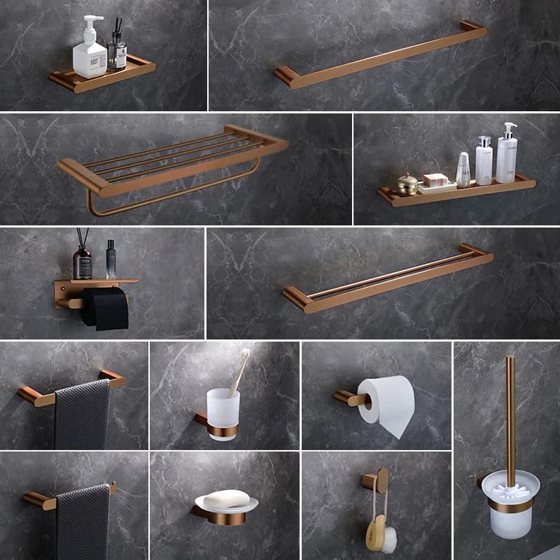 Portasciugamani, Portaoggetti, Gancio appendiabiti, Portascopino WC, Anello portasciugamani, Accessorio da bagno in oro rosa spazzolato