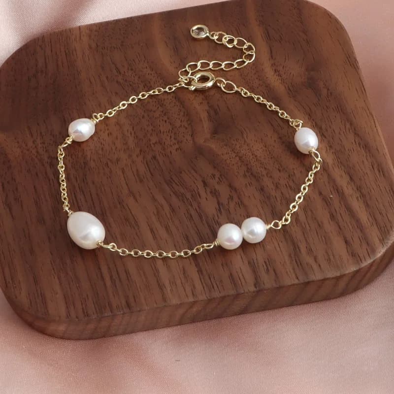 Minar Trendy Braccialetti con perle d'acqua dolce autentiche per donna Accessori casual con catena a O in rame placcato oro 14K