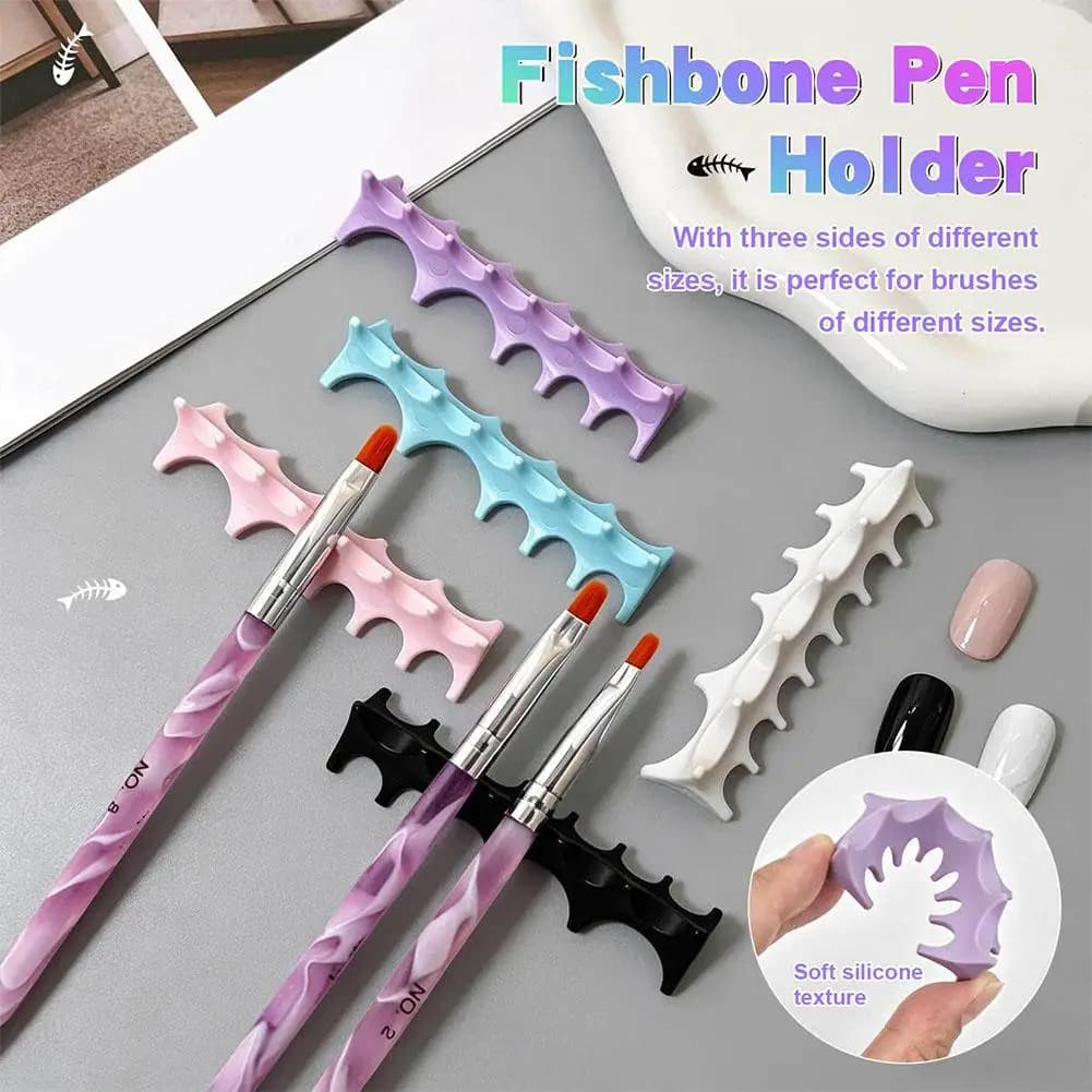 Porta Pennelli Unghie in Silicone a Forma di Lisca di Pesce, Espositore e Organizzatore per Pennelli da Trucco e Pittura
