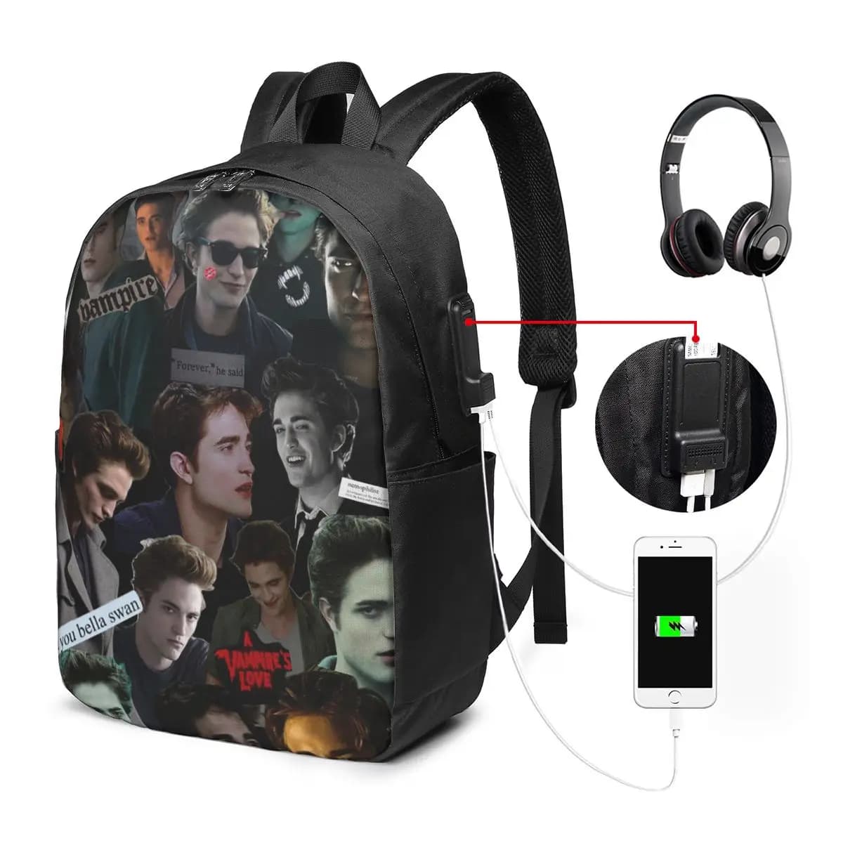 Edward Cullen Twilight Backpack Borsa da viaggio per notebook Borsa per computer Borsa per studenti universitari Borsa per laptop Borse a tracolla per uomo e donna